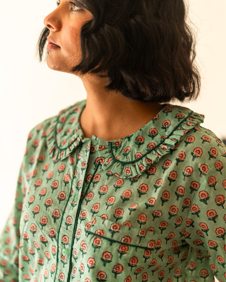 Mini Mogra Ruffle PJ set in Jade - Dilli Grey