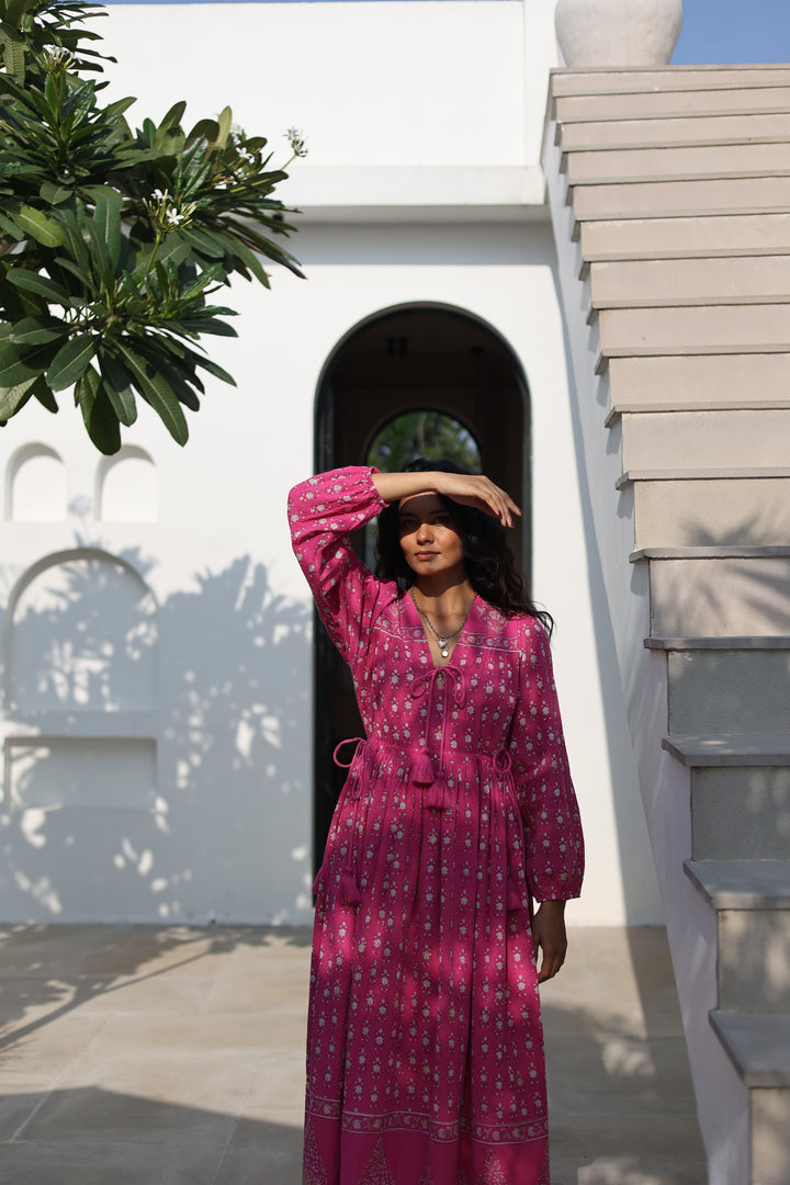 Fifi Boho Midaxi Dress in Magenta - Dilli Grey