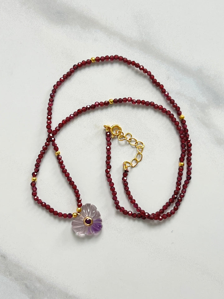 Jaipur Carved Heart Necklace in Ruby & Pale Amethyst