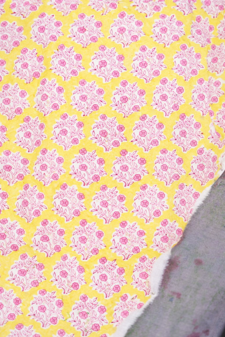 Mogra Long Sleeve PJ set in Sunshine Yellow & Pink - Dilli Grey