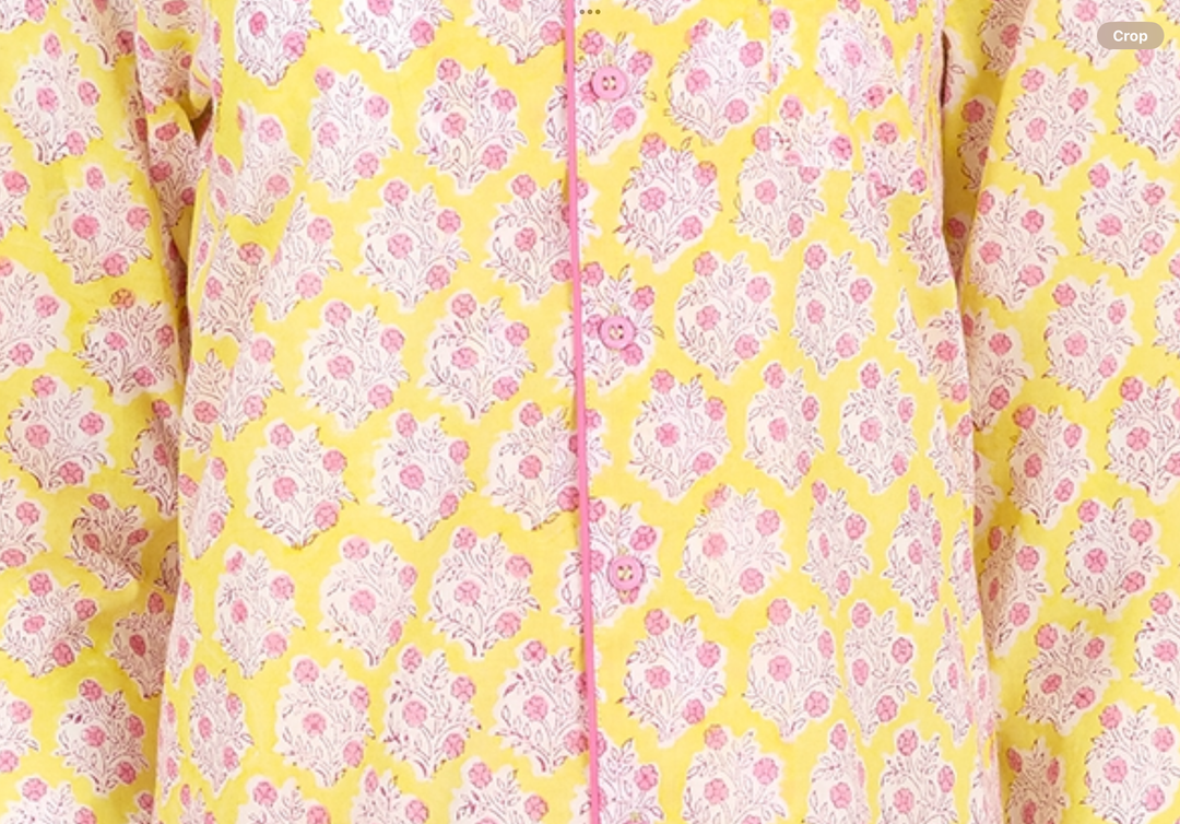 Mogra Long Sleeve PJ set in Sunshine Yellow & Pink - Dilli Grey