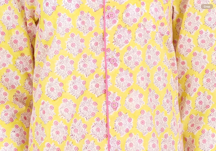 Mogra Long Sleeve PJ set in Sunshine Yellow & Pink - Dilli Grey