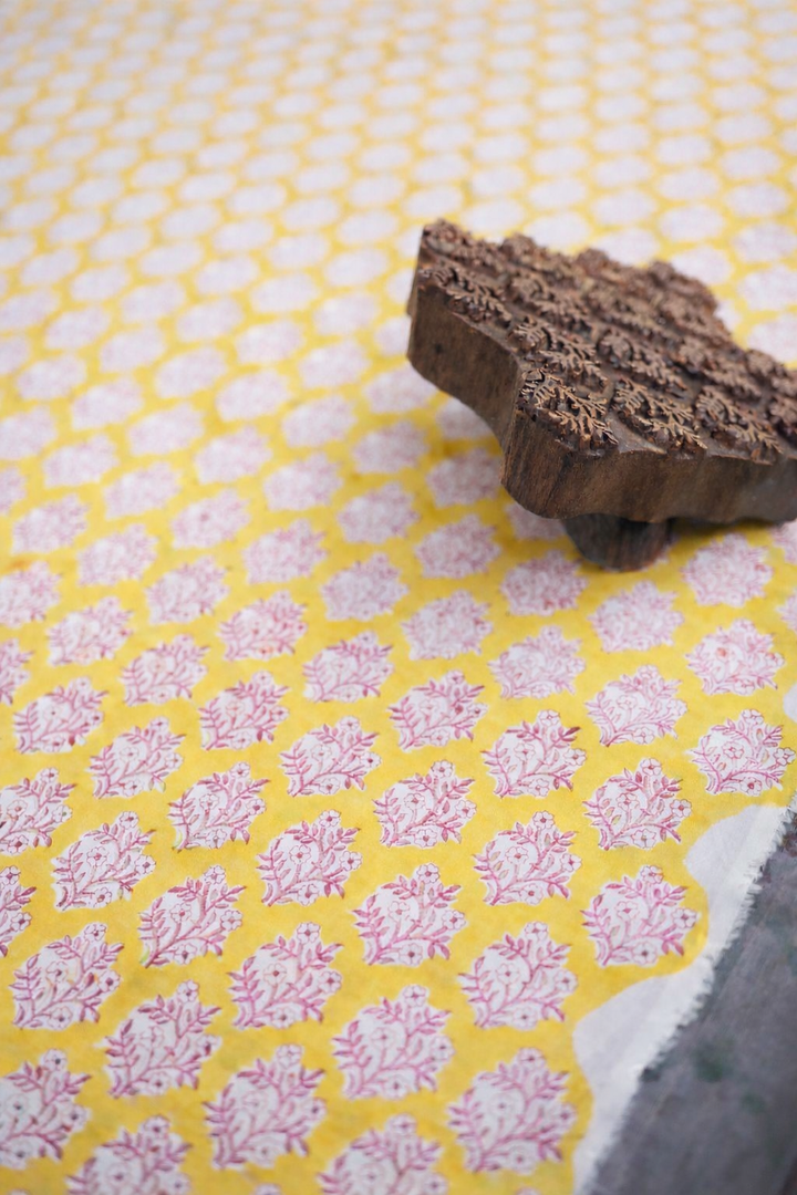 Mogra Long Sleeve PJ set in Sunshine Yellow & Pink - Dilli Grey