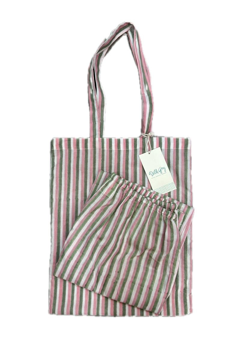 Candy Stripe PJ Trousers in Sage & Dusty Pink