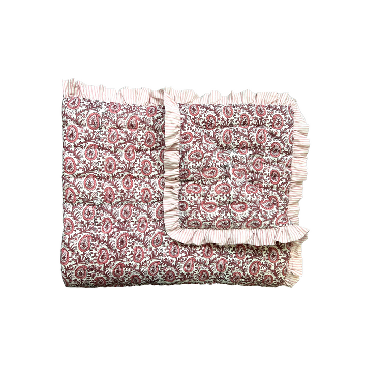 Paisley Ruffle Quilted Throw in Desert Rose