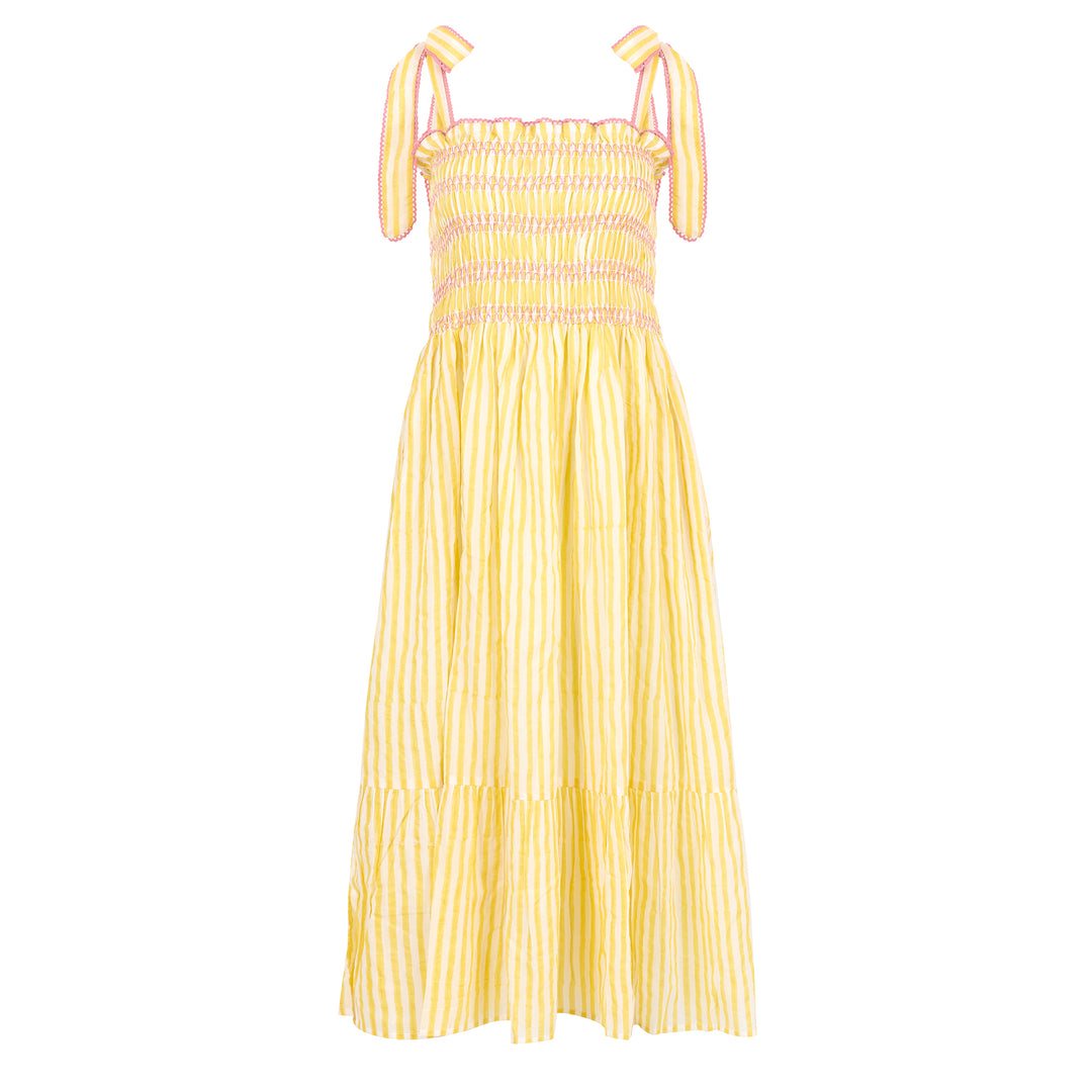 Yasmin Smocked Sundress in Sunshine Yellow - Dilli Grey