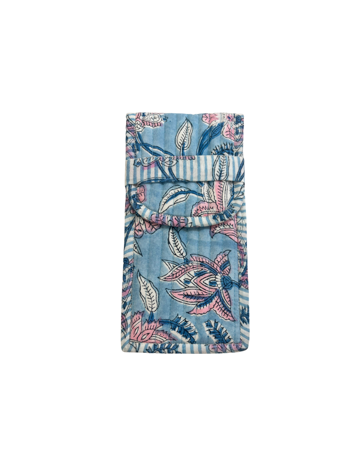 Champaca Glasses Case in dusty blue & pink