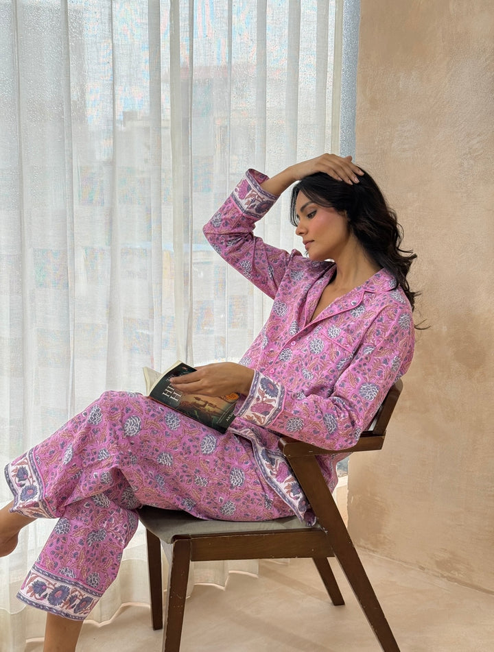Johari Long Sleeve PJ set in lavender and blue