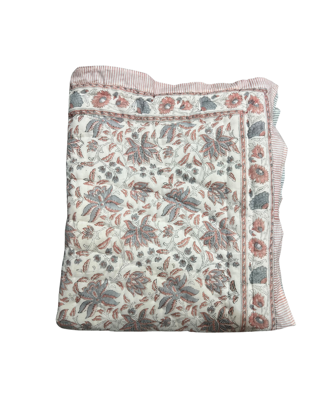 Jaipur Chintz reversible quilted Throw In vintage blue  & dusty pink - Dilli Grey