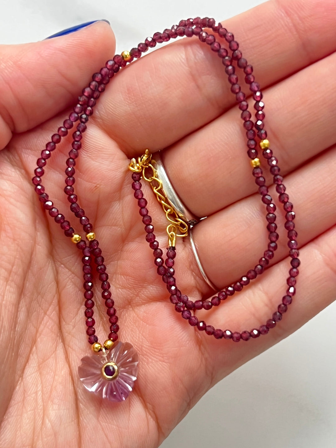 Jaipur Carved Heart Necklace in Ruby & Pale Amethyst