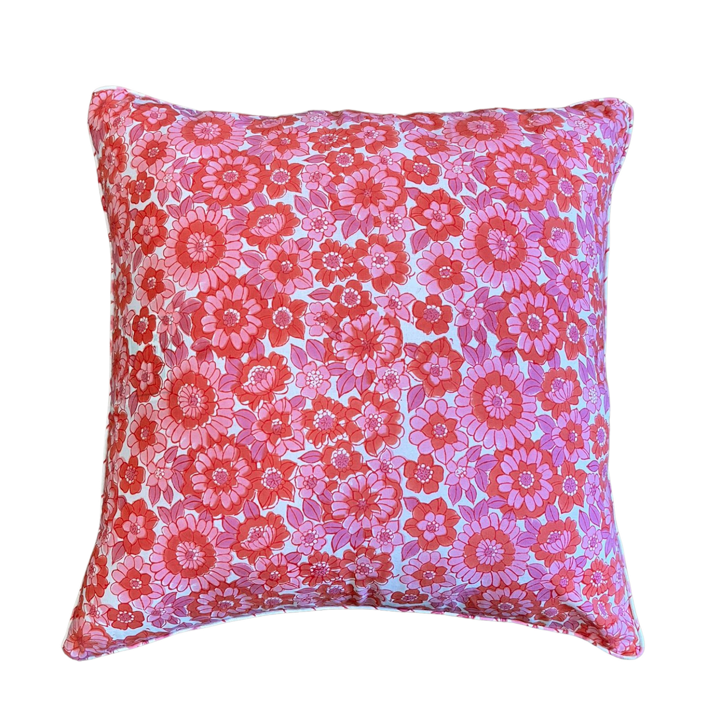 Vintage Floral Piped Cushion Cover in Poppy