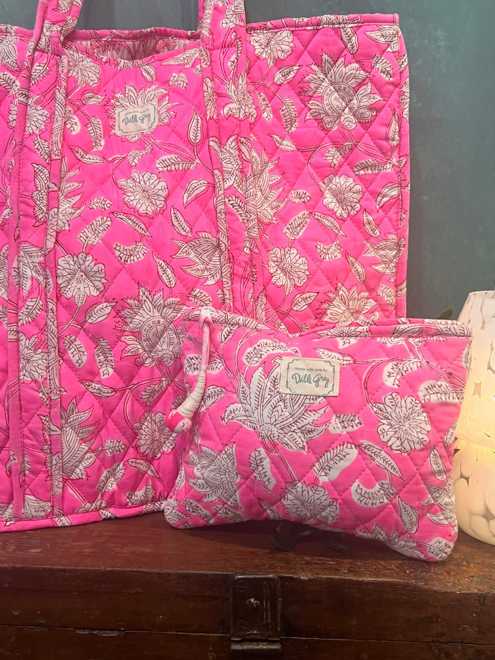 Neon pink champaca quilted mini Pouch