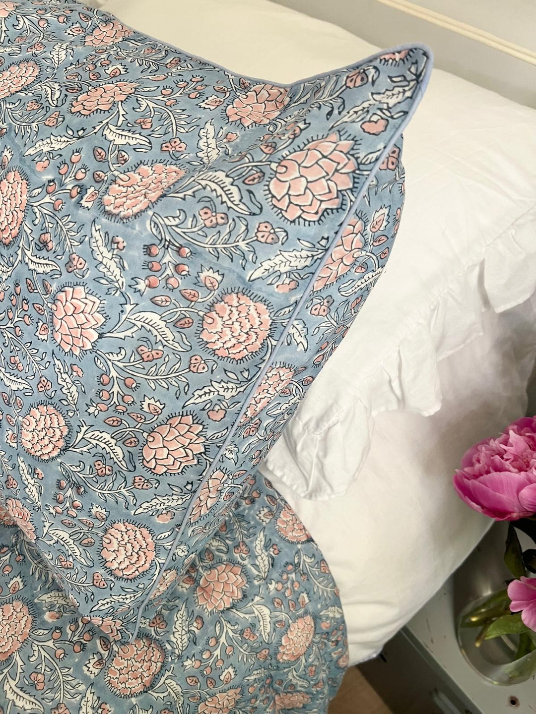 Glacier Blue Johari Hand-Block Printed Pillowcase