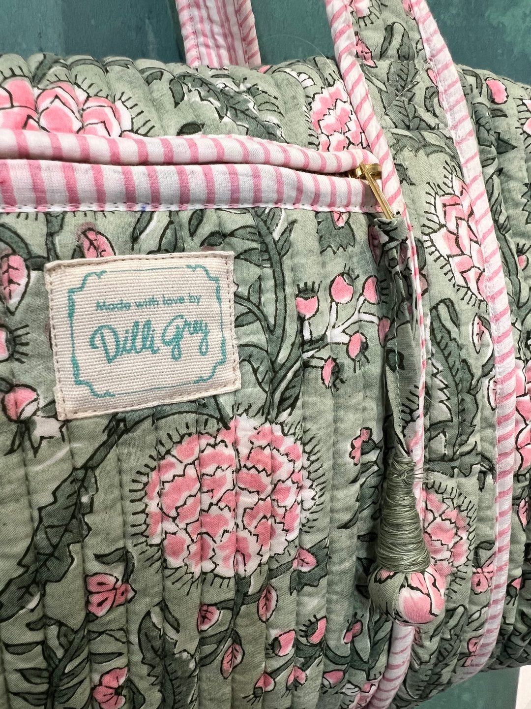 Johari Mini Bowling Bag in sage & pink