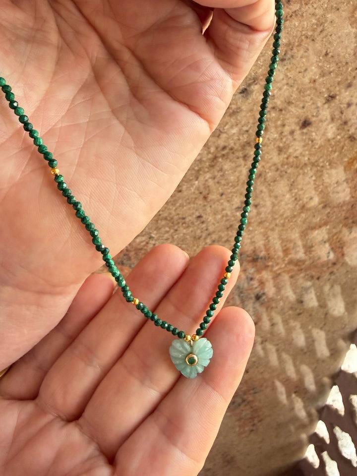 Jaipur Carved Heart Necklace in Amazonite - SHIPS 9TH SEPTEMBER