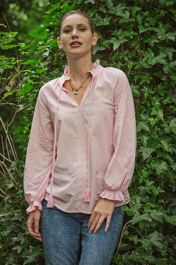 Jyoti tassel-tie blouse in dusty pink