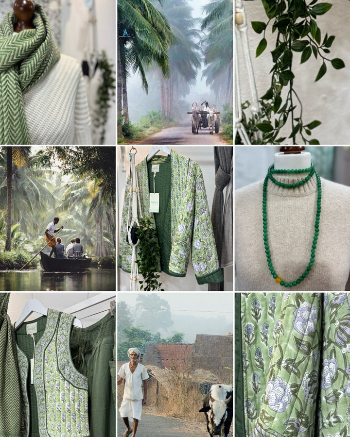 Cashmere chevron scarf in taupe and tulsi green