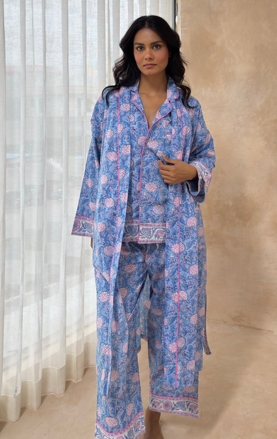 Johari Long Sleeve PJ set in dusty blue and pink