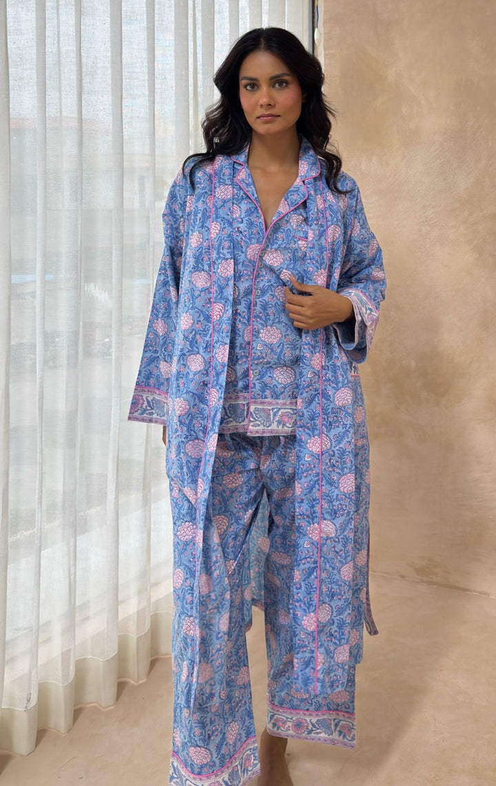 Johari Long Sleeve PJ set in dusty blue and pink