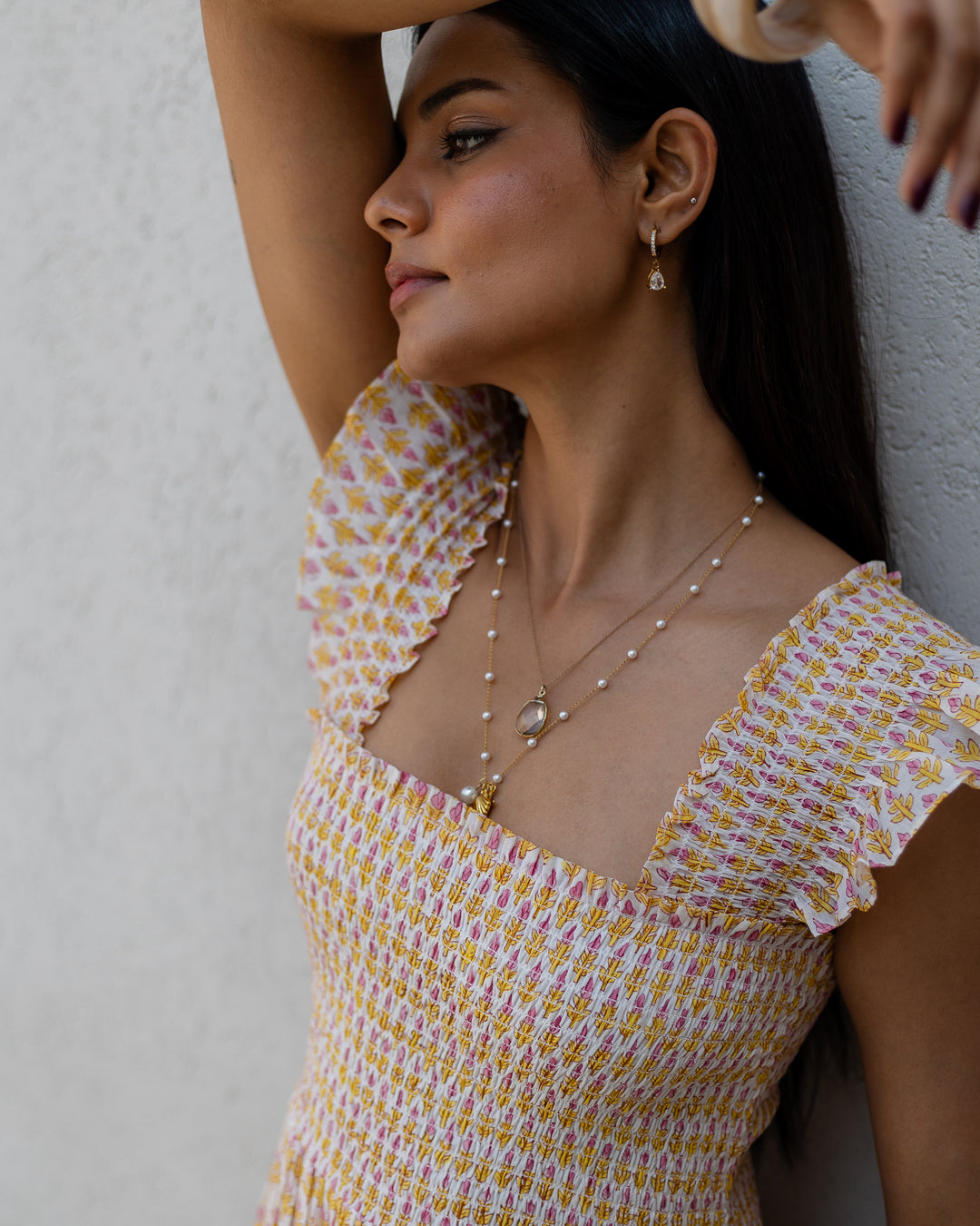 Tara Smocked Dress in sunshine yellow & pink - Dilli Grey