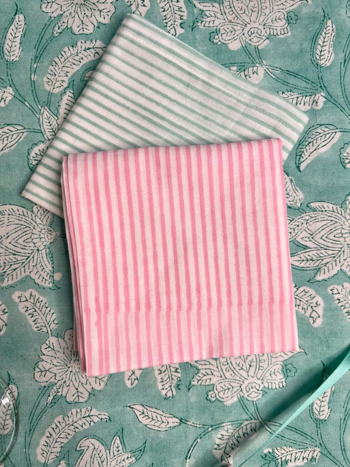 Stripe Block Print Napkin Set of 4 in Rani Pink