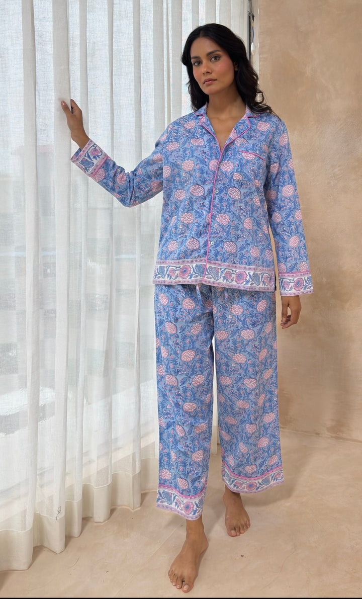 Johari Long Sleeve PJ set in dusty blue and pink