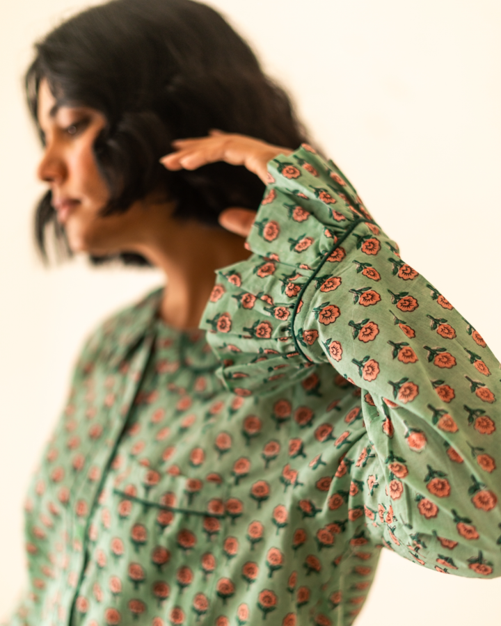 Mini Mogra Ruffle PJ set in Jade - Dilli Grey
