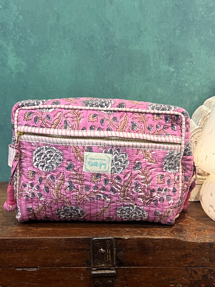 Johari Double Zip Wash Bag In Lavender And Dusty Blue