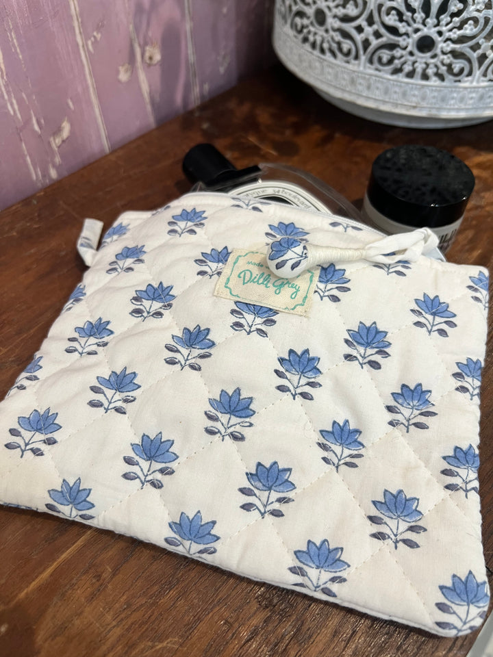 Sky blue lotus quilted pouch set