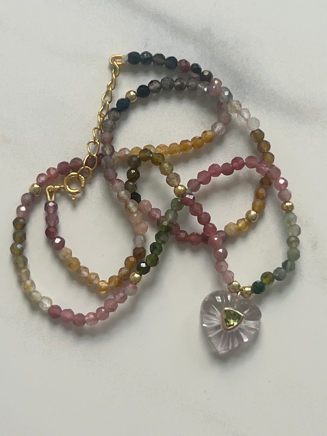 Jaipur Carved Heart Necklace in Tourmaline & Amethyst