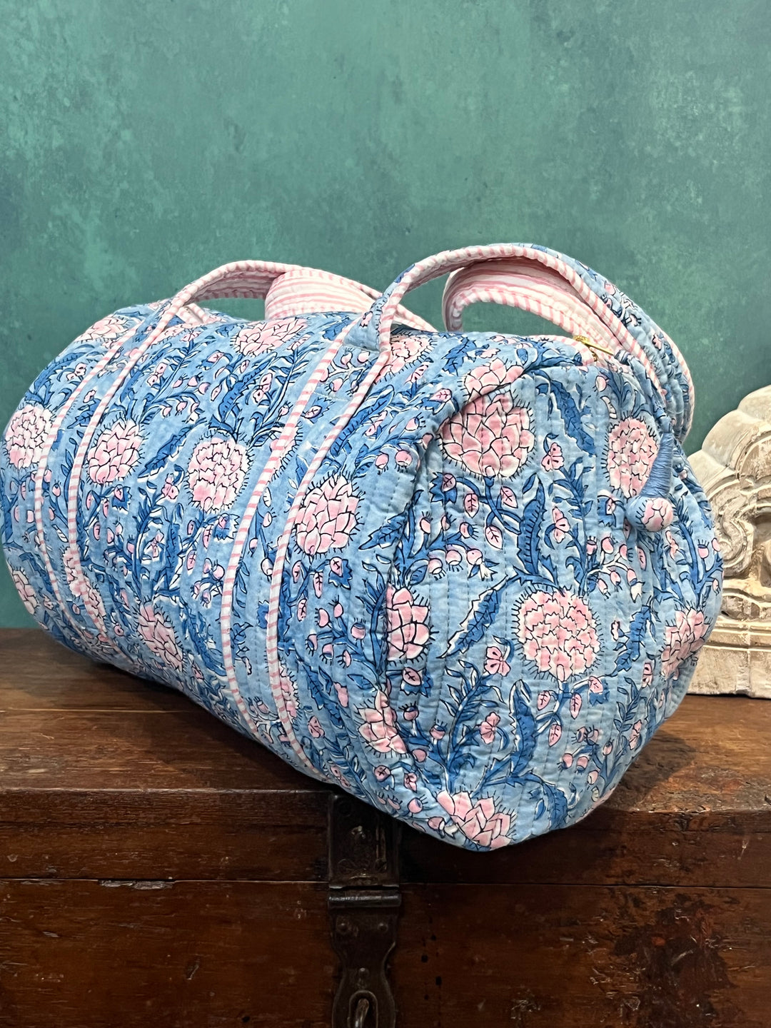 Johari Mini Bowling Bag in blue & pink