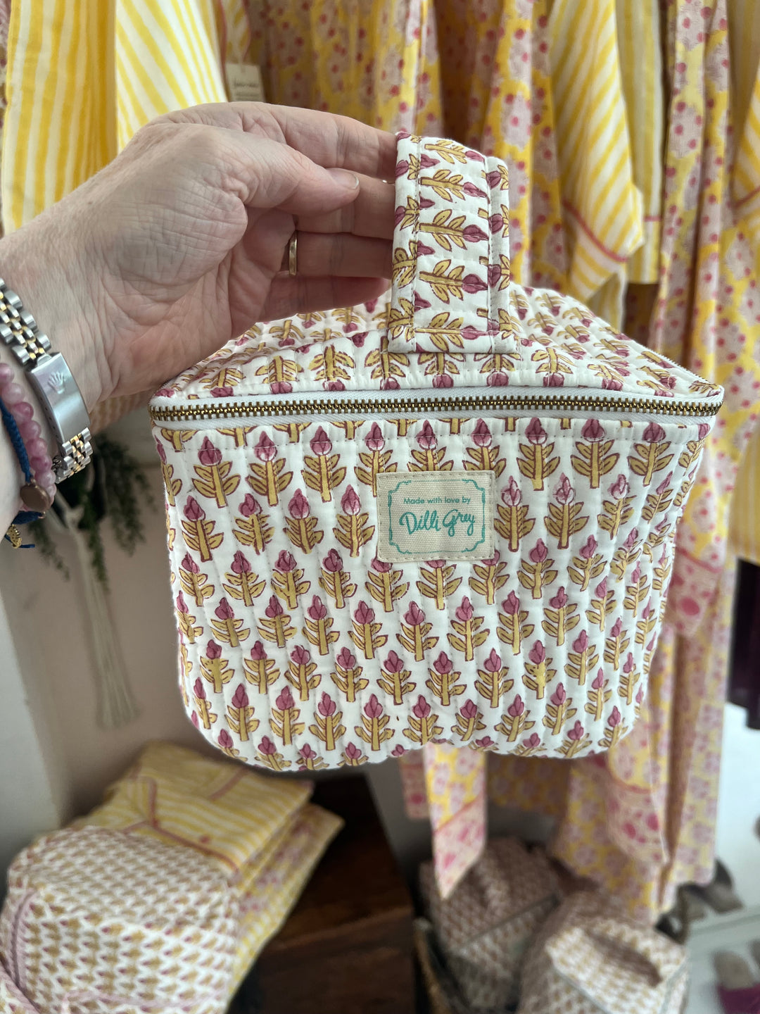 Mini Buta Cosmetics Case in yellow & pink