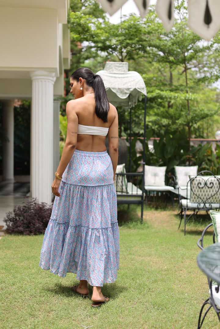 Maya maxi-tiered skirt in dusty blue