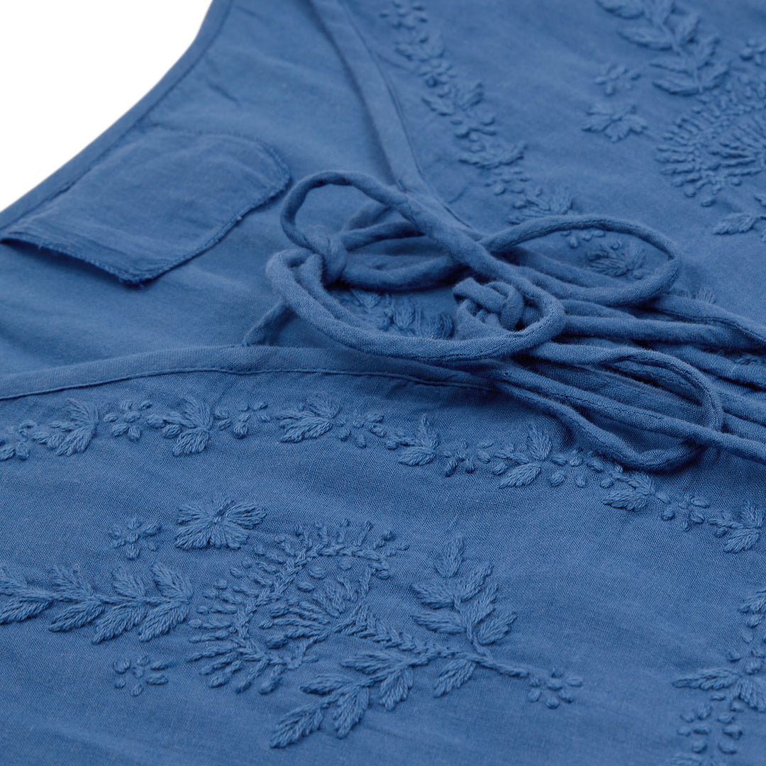Chikankari-embroidered Midi Dress in Celestial Blue