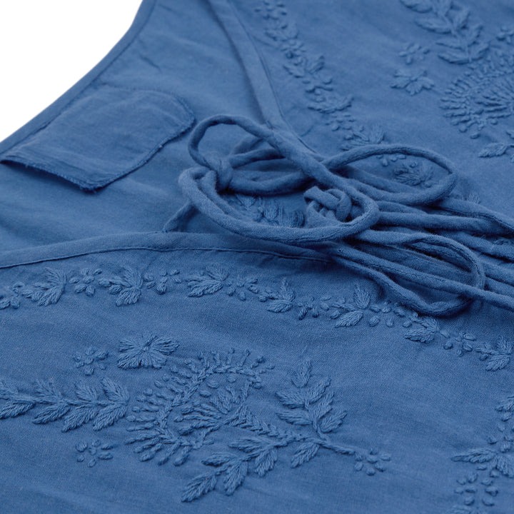 Chikankari-embroidered Midi Dress in Celestial Blue
