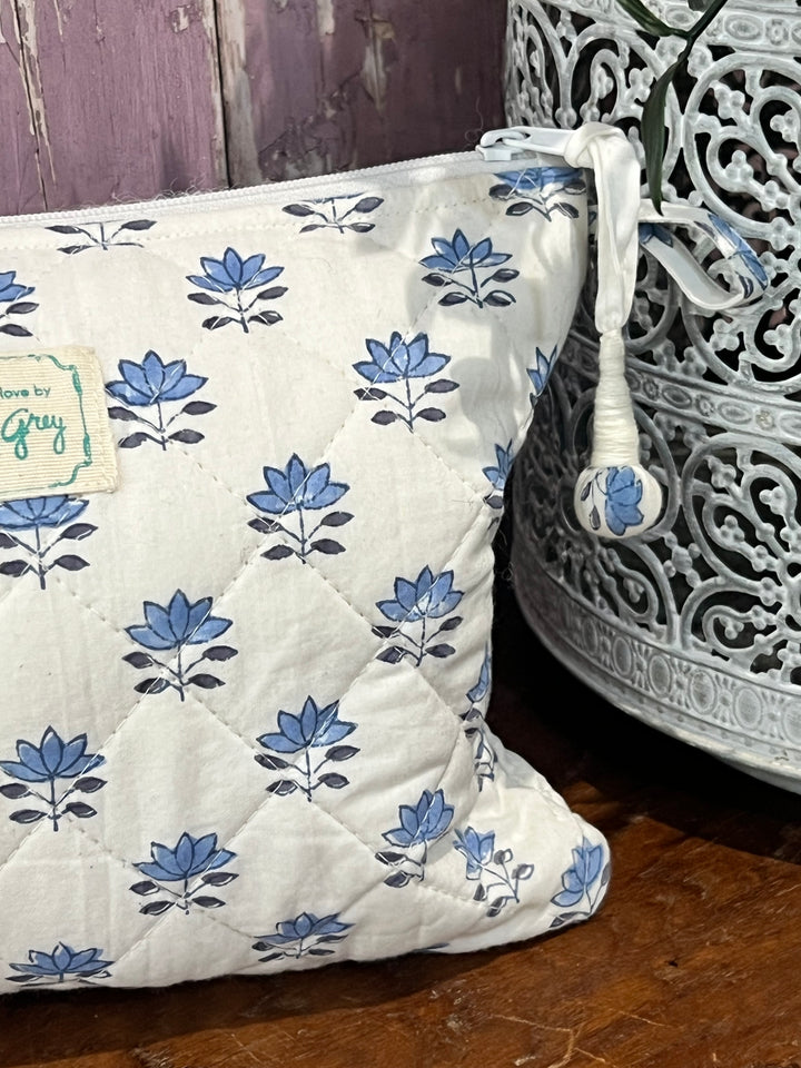 Sky blue lotus quilted pouch set