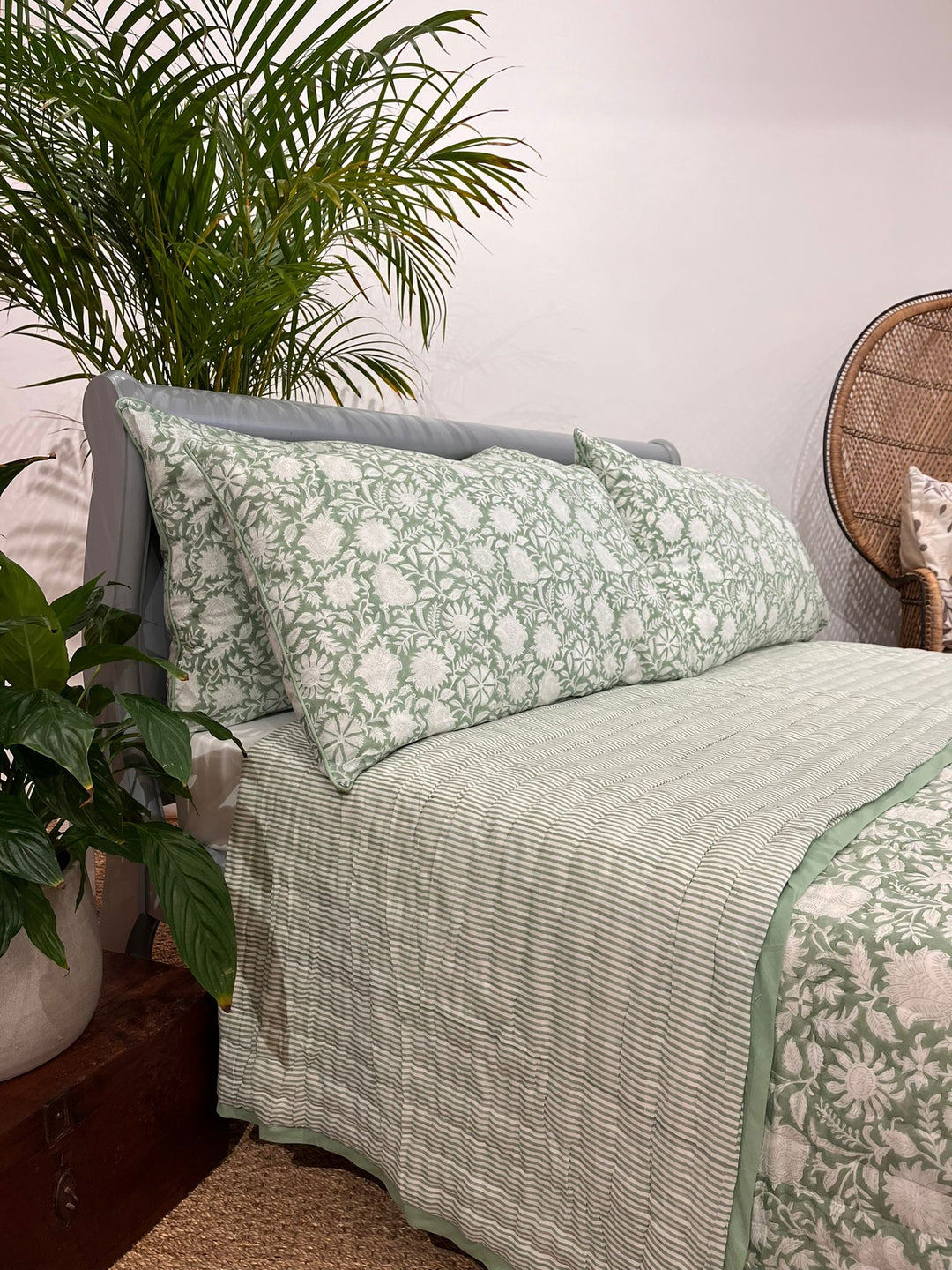 Matcha Green Narayan Hand-Block Printed Pillowcase