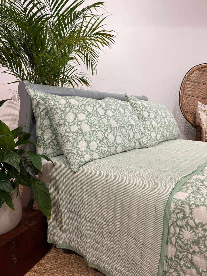 Matcha Green Narayan Hand-Block Printed Pillowcase