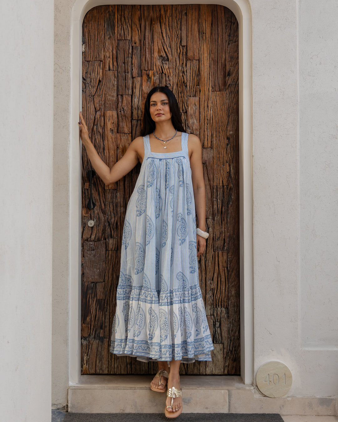 Kaya Maxi Sundress in Dusty Blue - Dilli Grey