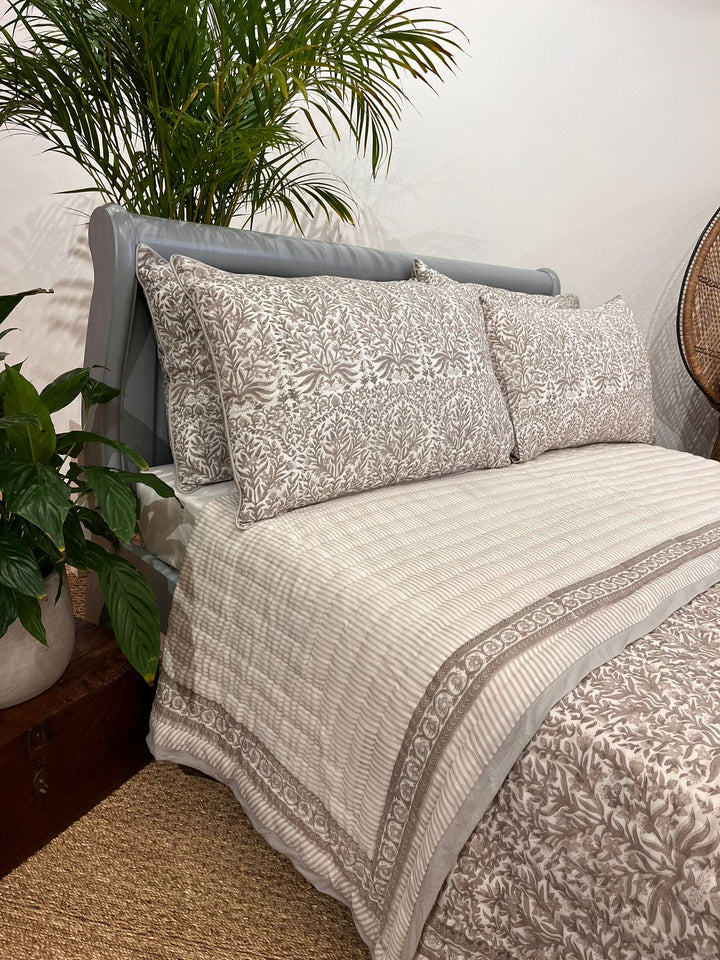 Soft Grey Maharani Hand-Block Printed Pillowcase