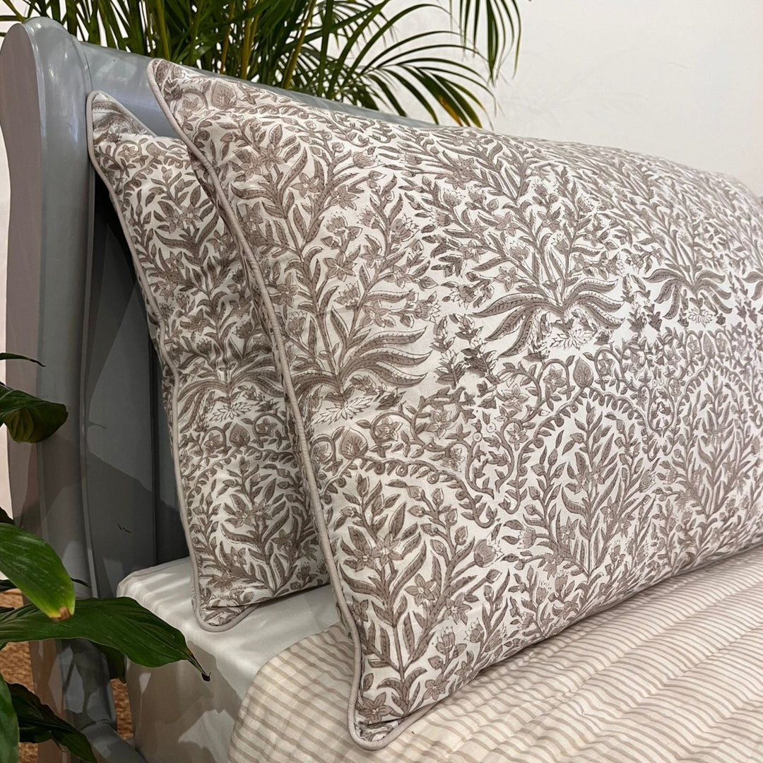 Soft Grey Maharani Hand-Block Printed Pillowcase