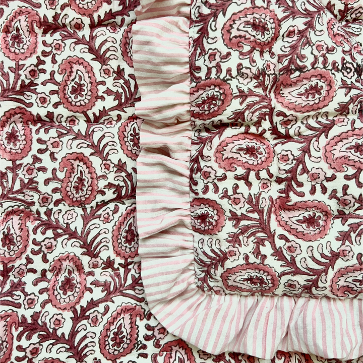 Paisley Ruffle Quilted Throw in Desert Rose