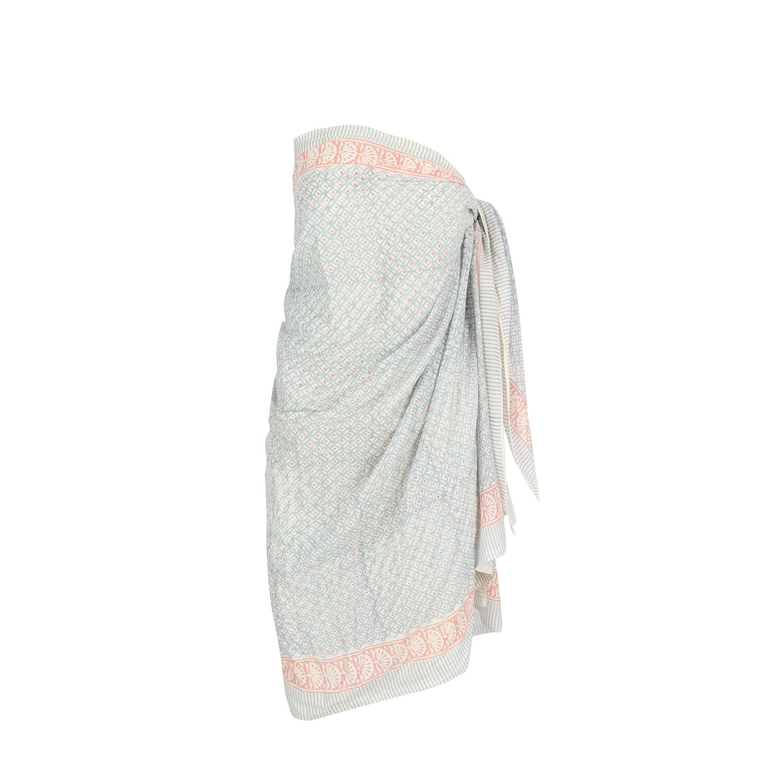 PRE-ORDER: 100% cotton sarong in blue and pink ditsy Jaal print