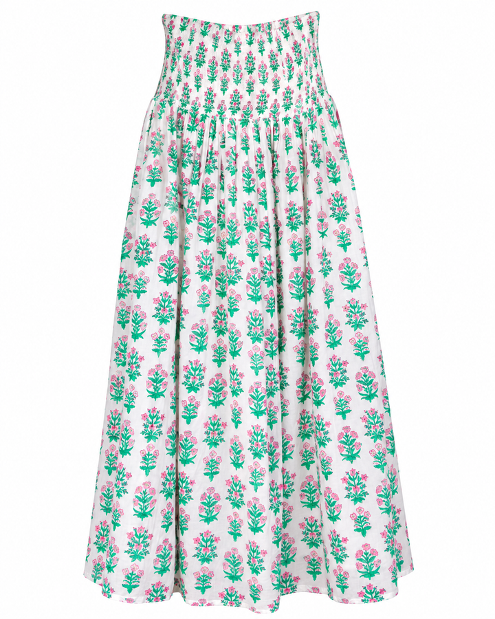 Asha 2-in-1 Maxi Skirt & Bandeau Dress in White Jade Green & Pink