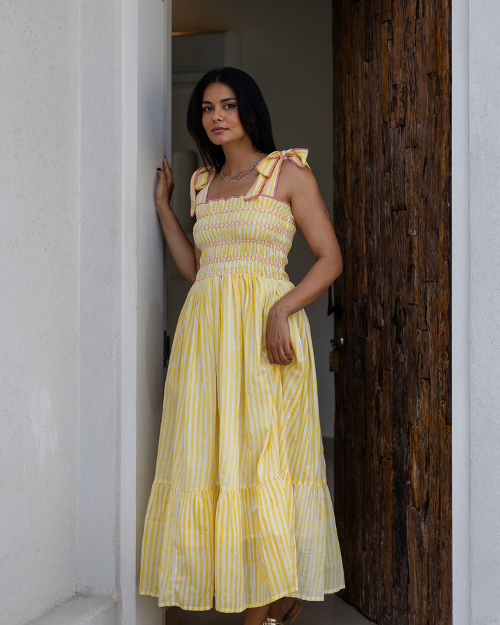 Yasmin Smocked Sundress in Sunshine Yellow - Dilli Grey