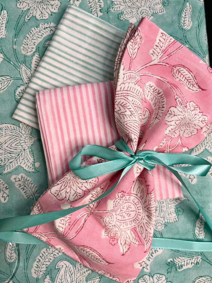 Stripe Block Print Napkin Set of 4 in Rani Pink