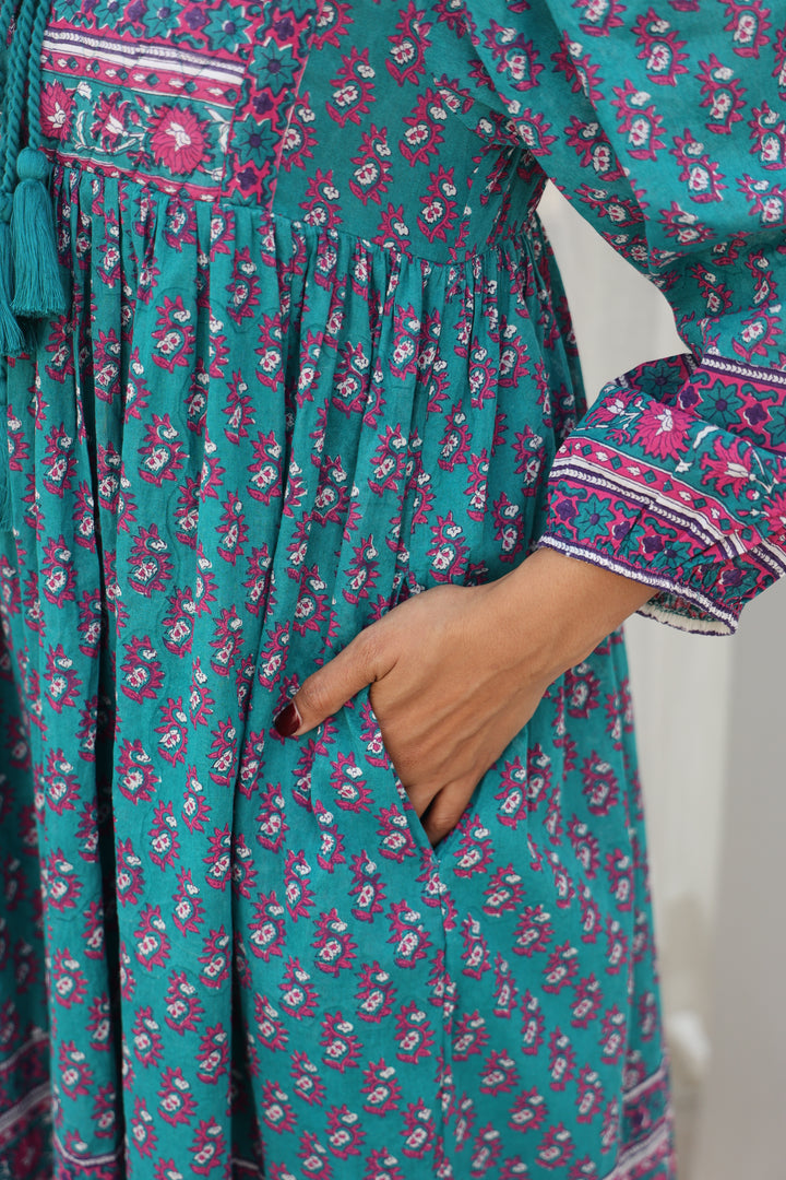 Priya Midi Dress In Teal and Magenta - Dilli Grey