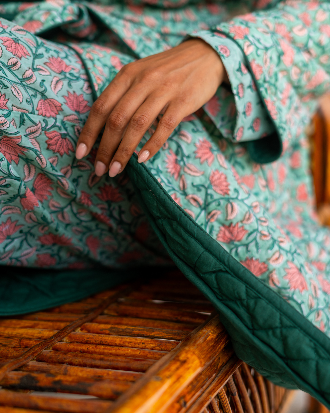 Indira Jaal Quilted Robe in Jade - Dilli Grey