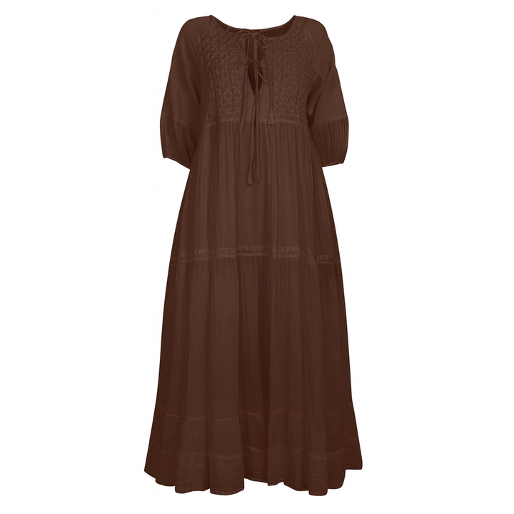 Chikankari-embroidered maxi dress in chocolate