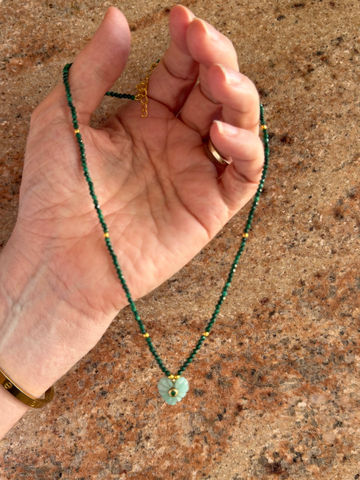 Jaipur Carved Heart Necklace in Amazonite - SHIPS 9TH SEPTEMBER